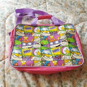 Vintage 1999 Rugrats Pink Messenger Bag Viacom Cartoon Print Travel Case 14x10x4